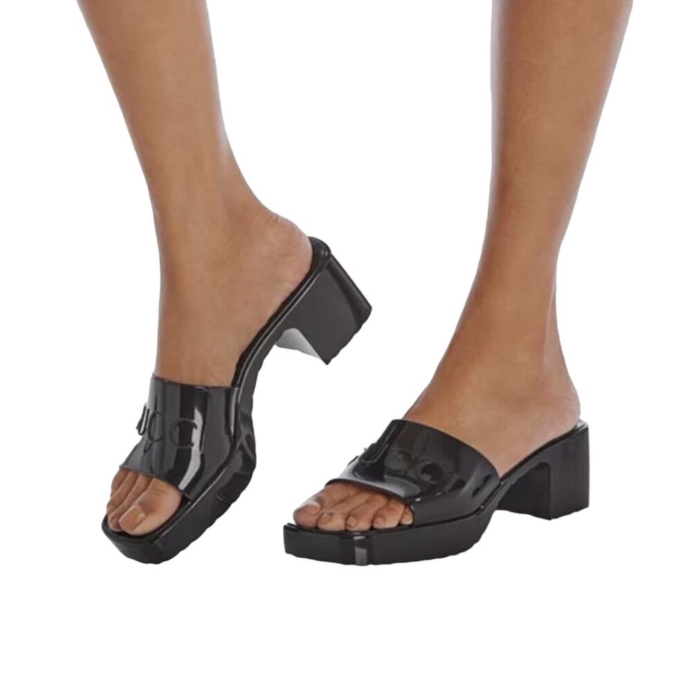 Gucci Rubber Logo Platform Slide Sandal in Black Size 37 Slip-On Open Toe